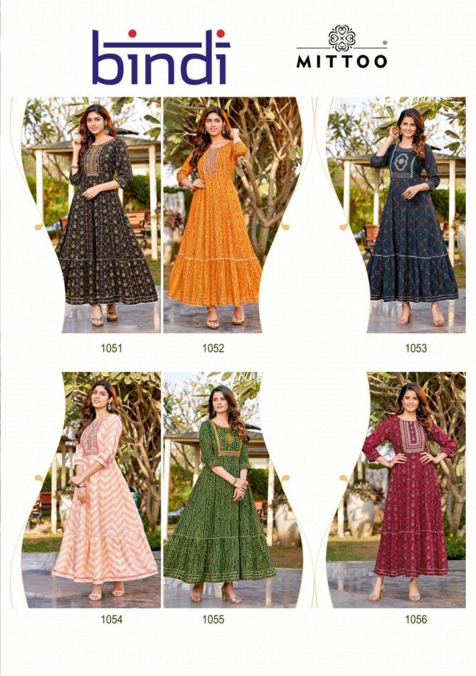 Mittoo Bindi Party Wear Long Rayon Printed Designer Kurti Collection